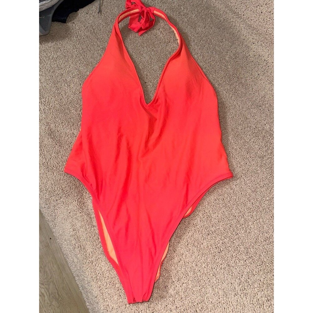 aerie Coral Halter One-Piece Swimsuit